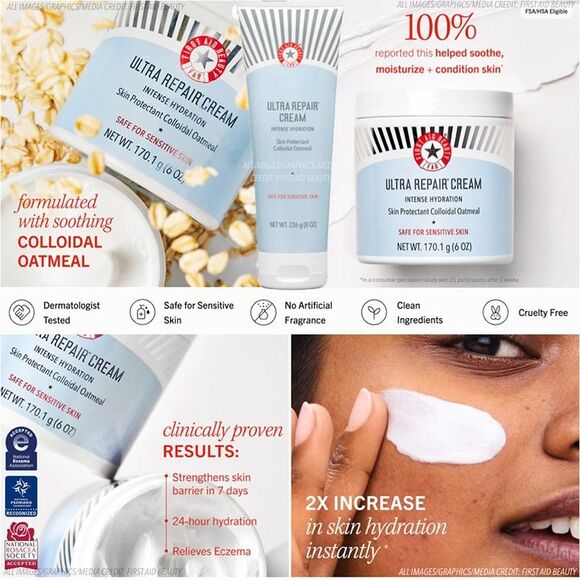 NEW First Aid Beauty Ultra Repair Cream Intense Hydration Face Body Moisturizer - Picture 3 of 12